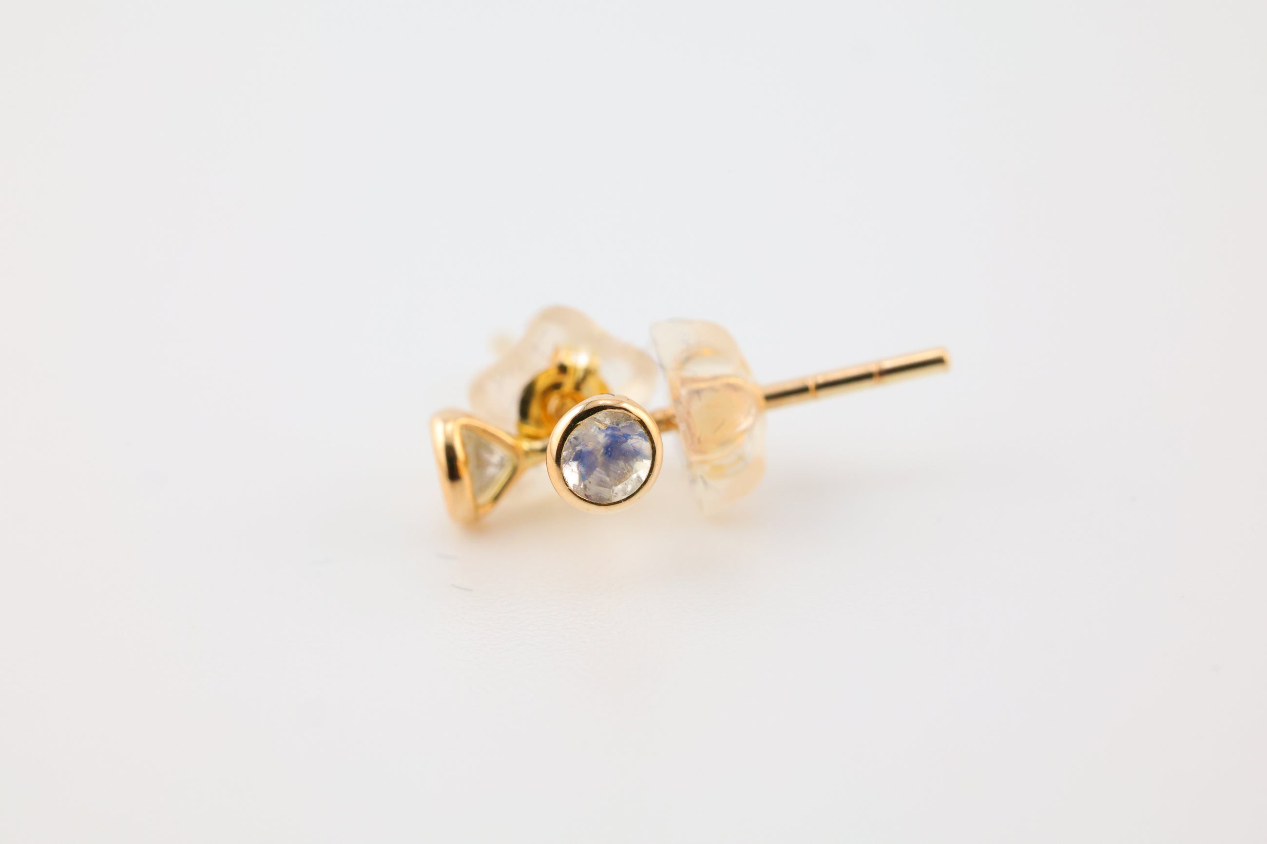 Rainbow Moonstone Earrings Circular 14k Gold