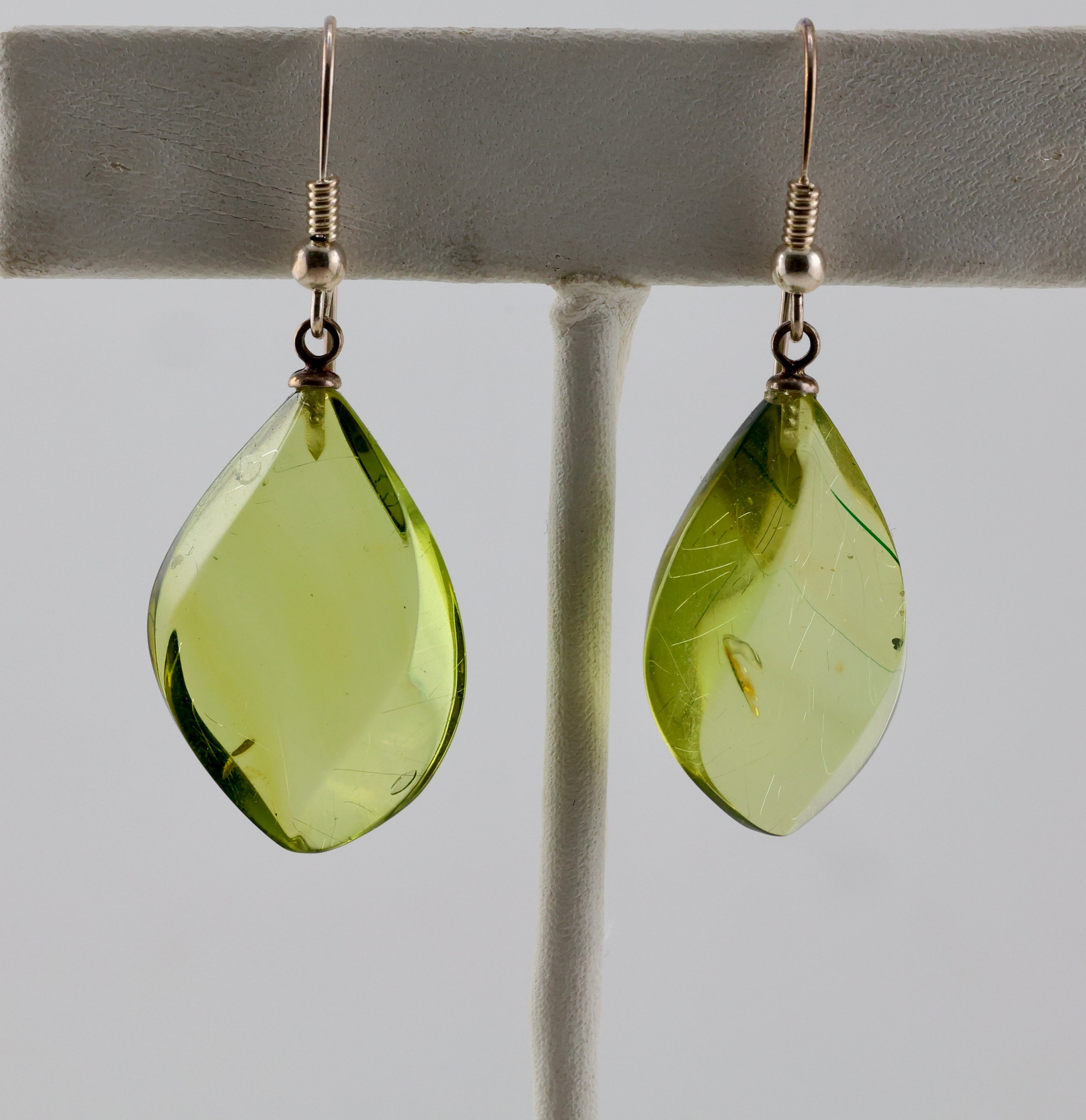 Green Amber Earrings Sterling Silver