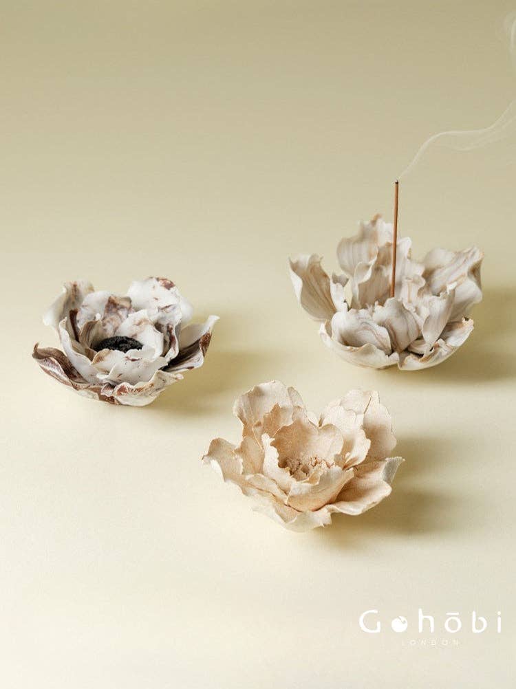 Gohobi Handmade Floral Incense Holder 001 - Lily: Striped Brown
