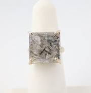 Tourmalinated Quartz Ring Sterling Silver Square Cut