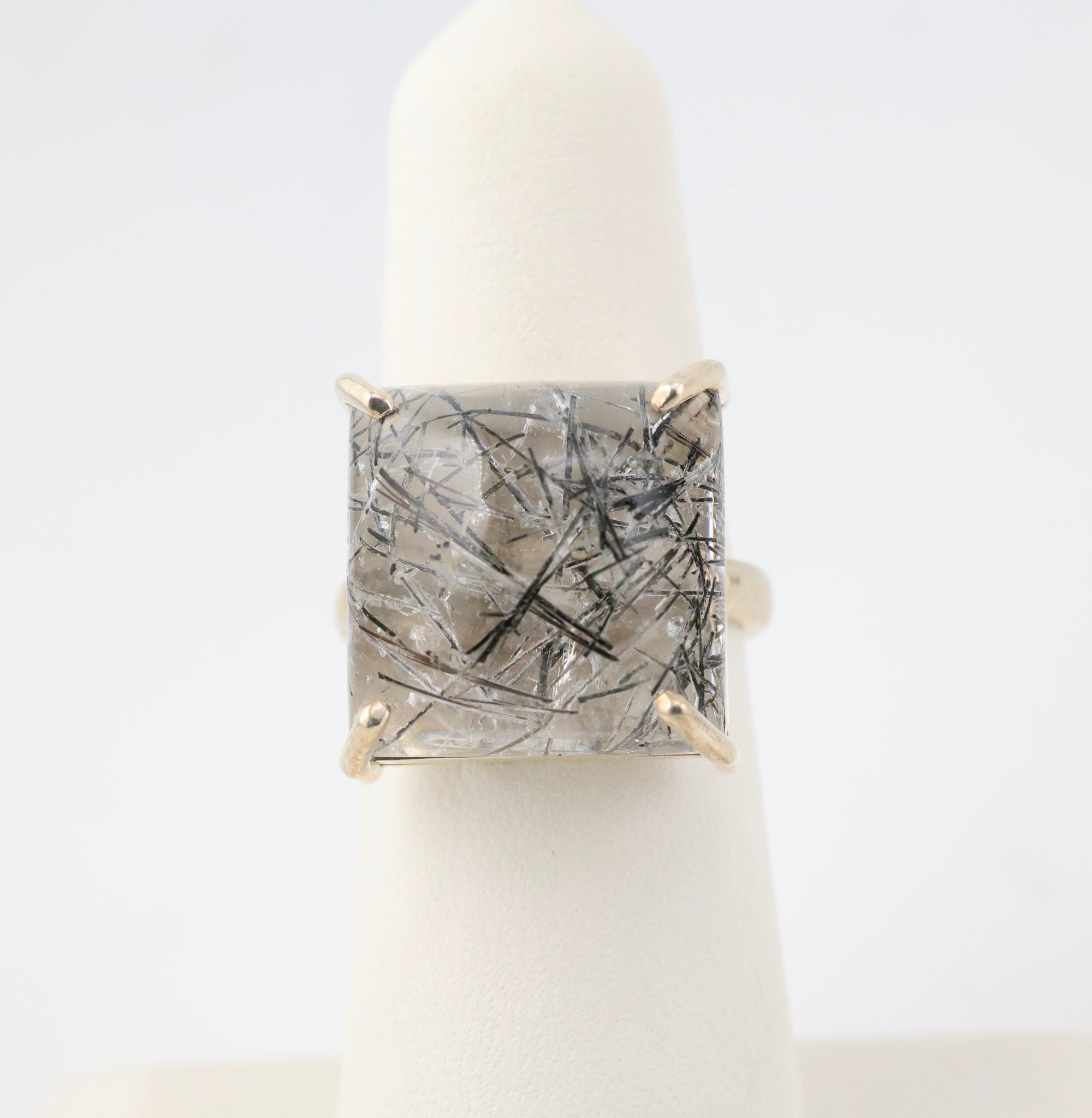 Tourmalinated Quartz Ring Sterling Silver Square Cut