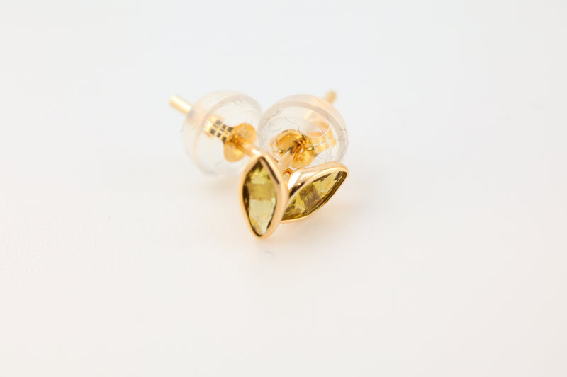 Yellow Tourmaline Earrings Cat's Eye Gold