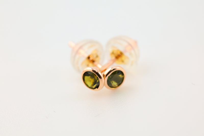 Green Tourmaline Earrings Circular 14k Gold