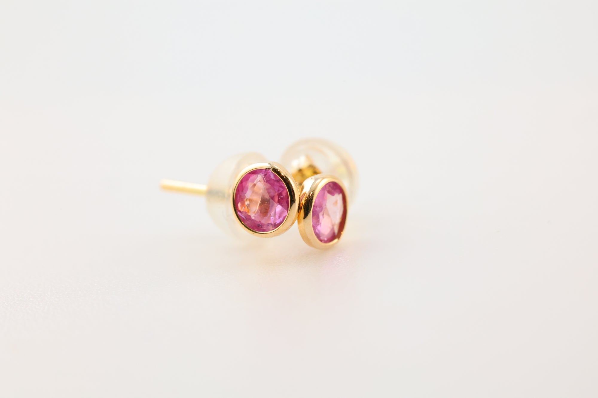 Pink Sapphire Earrings Circular 14k Gold