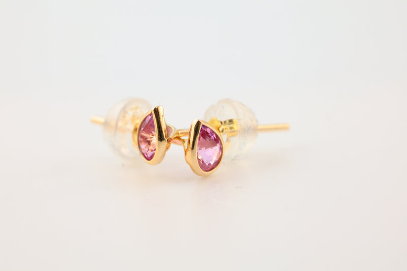 Pink Sapphire Earrings Teardrop 14k Gold