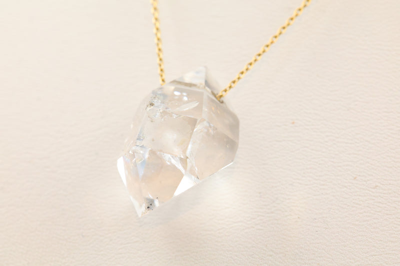 Small Herkimer Diamond Necklace on 14k Gold 16” Chain