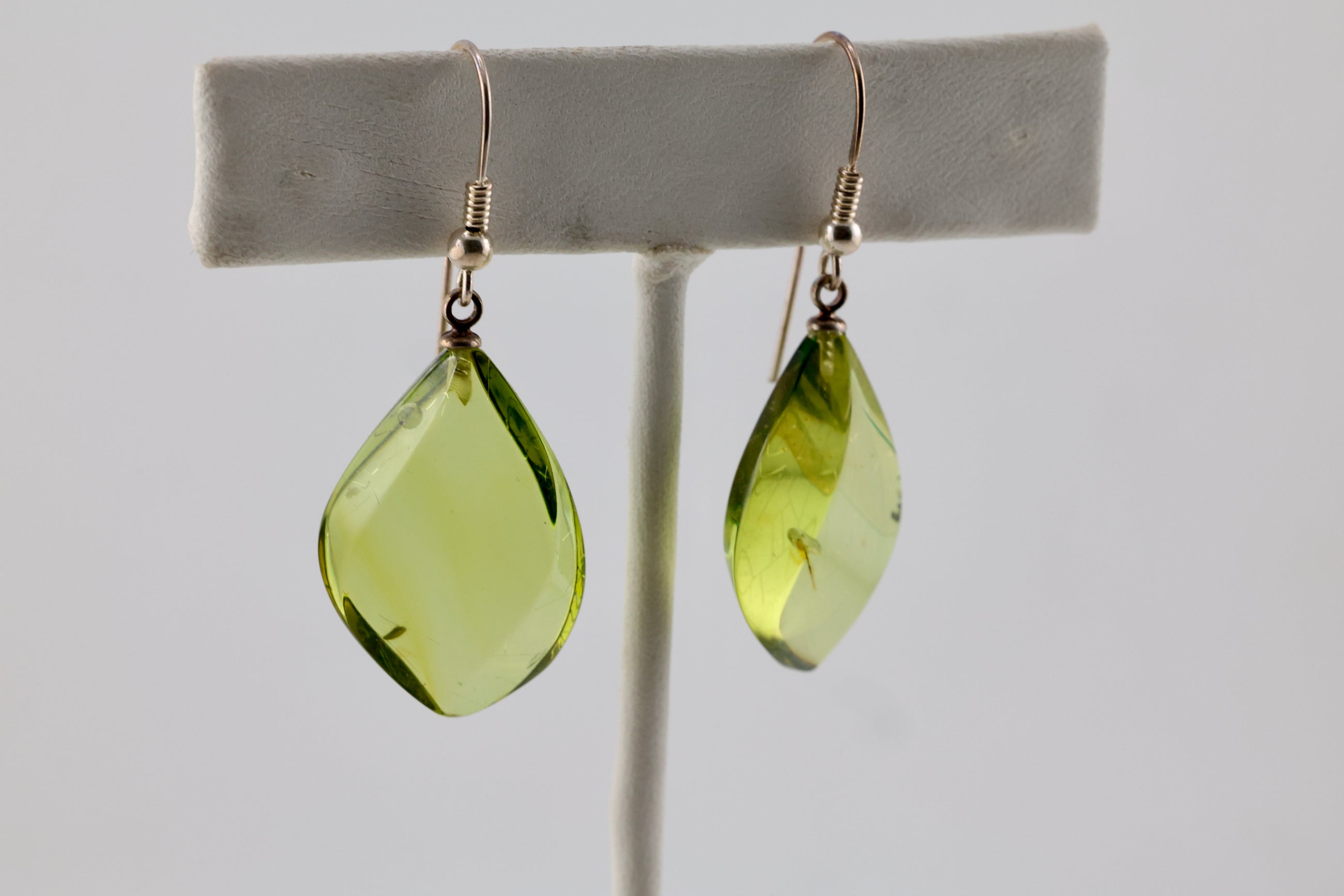Green Amber Earrings Sterling Silver