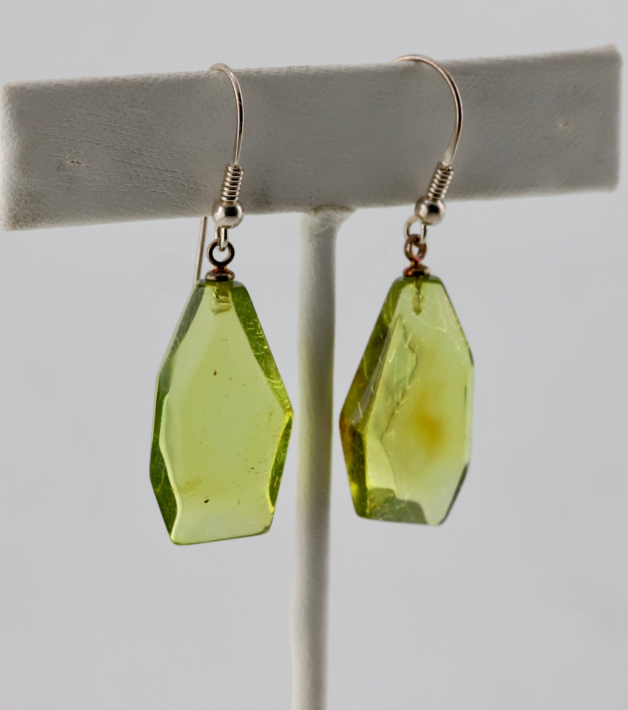 Green Amber Earrings Sterling Silver