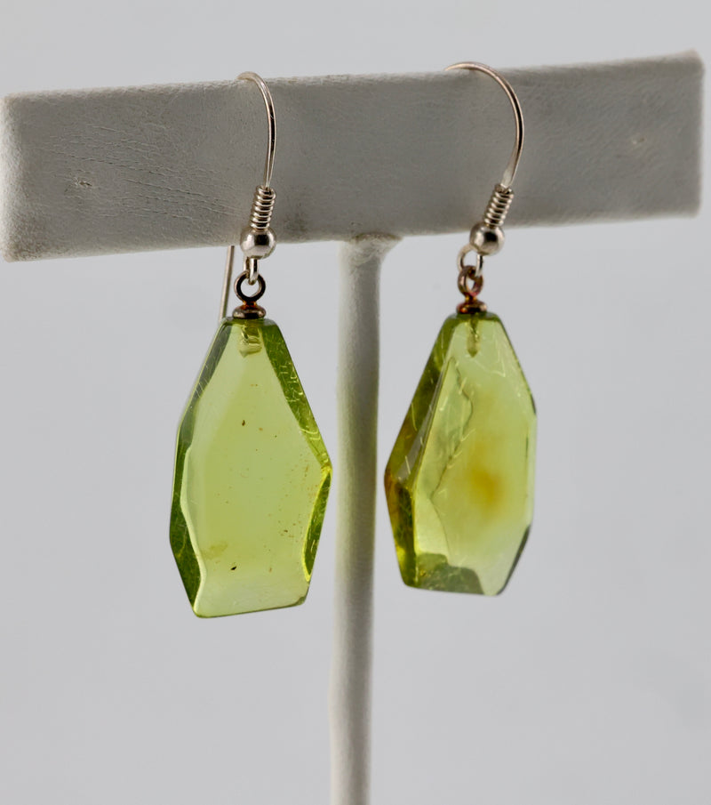 Green Amber Earrings Sterling Silver