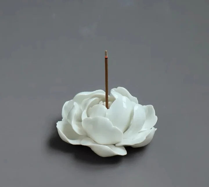 Gohobi Handmade Ceramic White Lotus Incense Holder Ornament