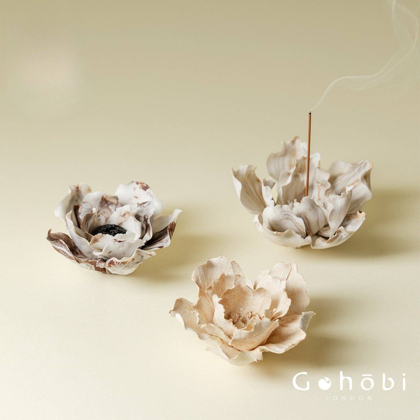 Gohobi Handmade Floral Incense Holder 001 - Lily: Striped Brown
