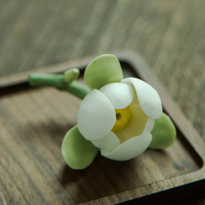 Gohobi Handmade Ceramic Magnolia Flower Ornament Incense Holder: One large flower